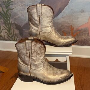 Frye Billy Short Distressed Metallic Cowboy Boots